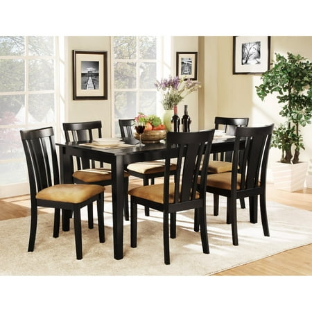 Homelegance Dining Table Set - Homelegance Tibalt 7 Piece Rectangle Black Dining Table Set - 60 in. with 6 Slat Back Chairs