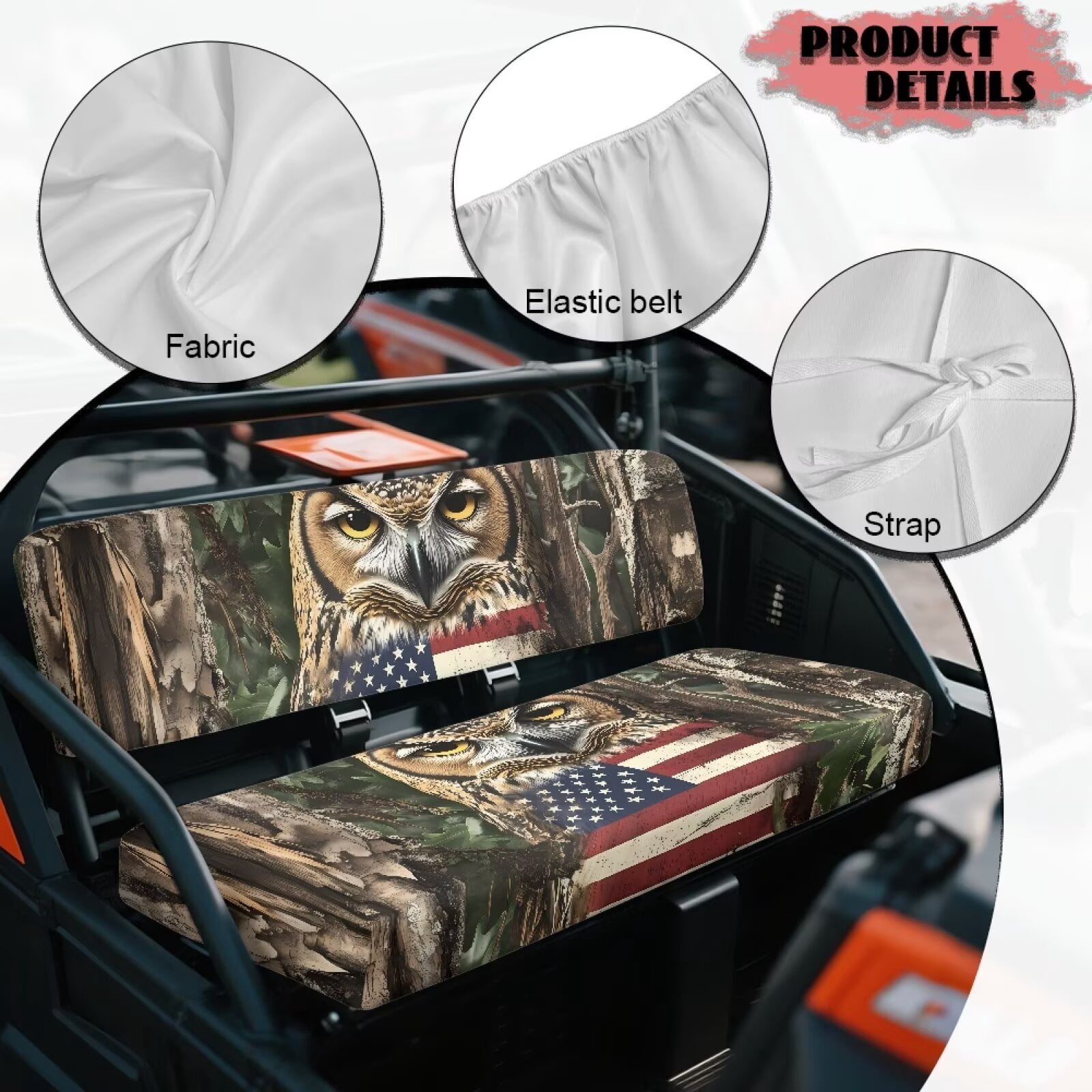 Uorisanigo Mule Seat Cover Anti-Slip American Flag Owl Camo Hunting UTV Front Bench Seat Cover Fit for Kawasaki Mule 3010 UTV Pioneer Seats Accessories Seats Cushion for All Seasons
