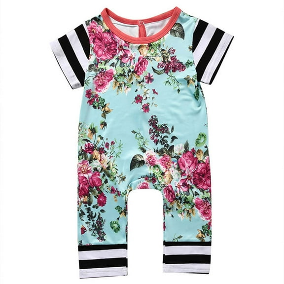 Penkiiy Toddler Infant Newborn Baby Girl Summer Casual Pullover Floral Jumpsuit kids Baby Easter Romper 6-9 Months Mint Green 2023 Summer Deal