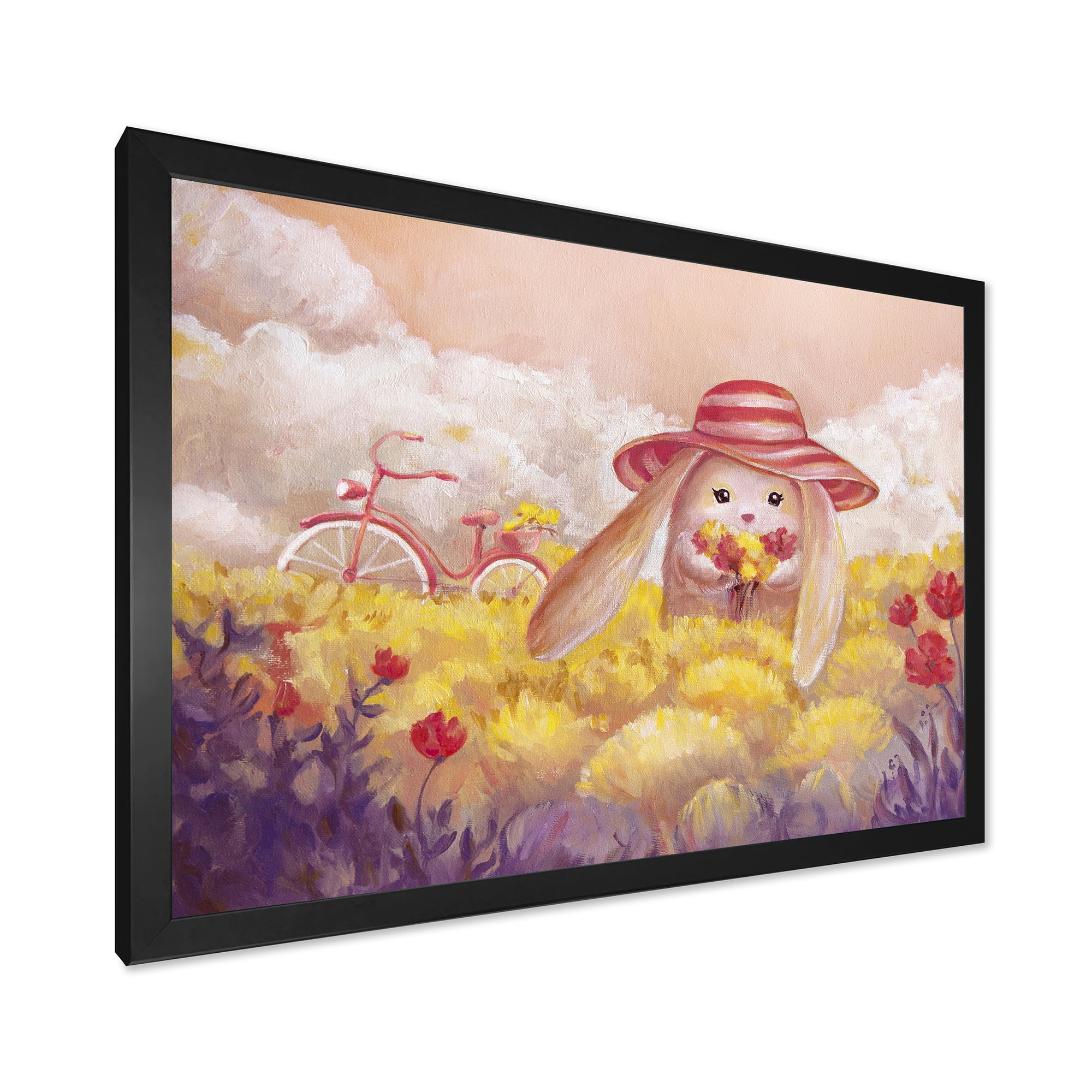 Designart 'Little Bunny With Yellow Flowers' Traditional Framed Art Print