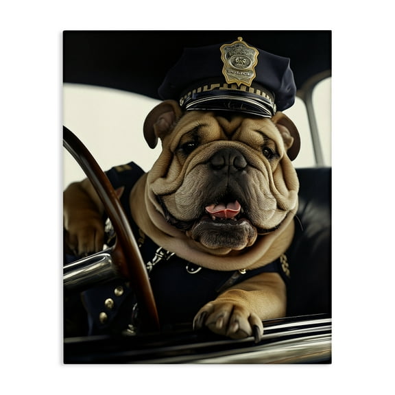 Stupell Industries Police Dog in Car Animals & Insects Painting Gallery Wrapped Canvas Art Print Wall Art, 16 x 20