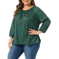 thumbnail image 4 of Agnes Orinda Women's Plus Size Polka Dot 3/4 Sleeve  Blouses Casual Tunic Crew Neck Shirts 1X Dark Green, 4 of 6