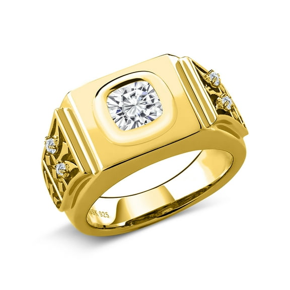 Gem Stone King 18K Yellow Gold Plated Silver Men's Ring Set with Moissanite (2.43 Cttw) (Size 13)