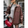 thumbnail image 4 of Womens Leather Jackets Faux Suede Fall Motorcycle Coats Fashion Winter Outfits Clothes Y2k Tops Coffee Color M, 4 of 9