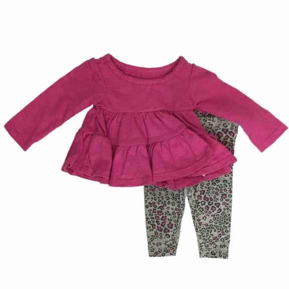 Infant Girls Pink Ruffle Baby Outfit Shirt & Leopard Print Leggings Set 3-6m