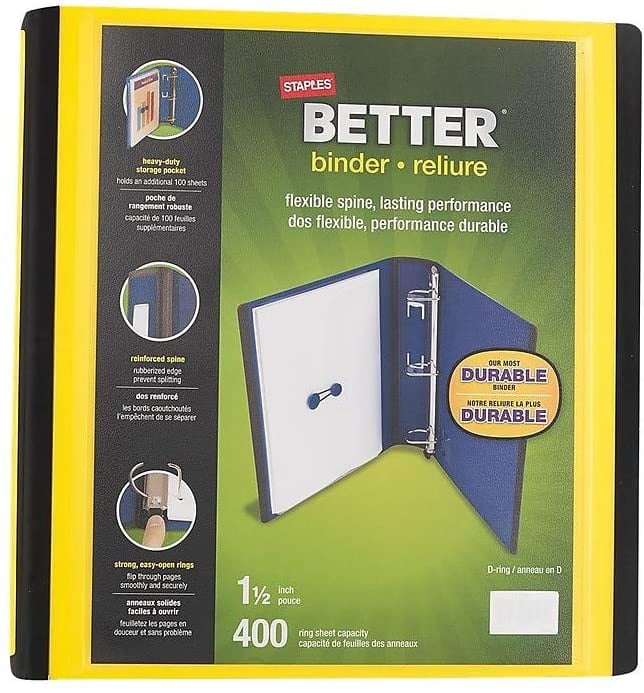 Staples 11/2 Inch Better View Binders with DRings, Yellow Walmart
