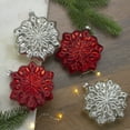thumbnail image 2 of Northlight Glass Snowflake Christmas Ornaments - 3.75-Inch (100mm) - Red and Silver - 4ct, 2 of 4