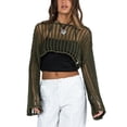 thumbnail image 1 of xiaxaixu Hauts en Tricot Ajouré pour Femmes Mode Manches Longues Col Rond Crochet Ample Crop Tops Mode Urbaine, 1 of 6