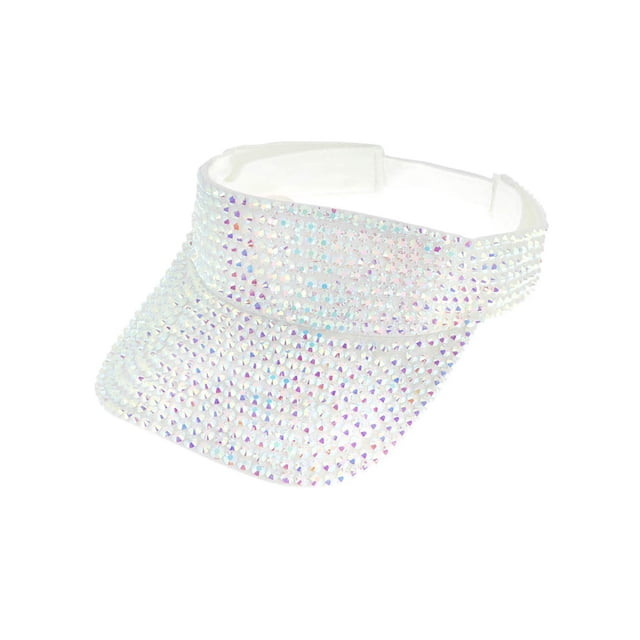 Top Headwear Full Rhinestone Sun Visor - White