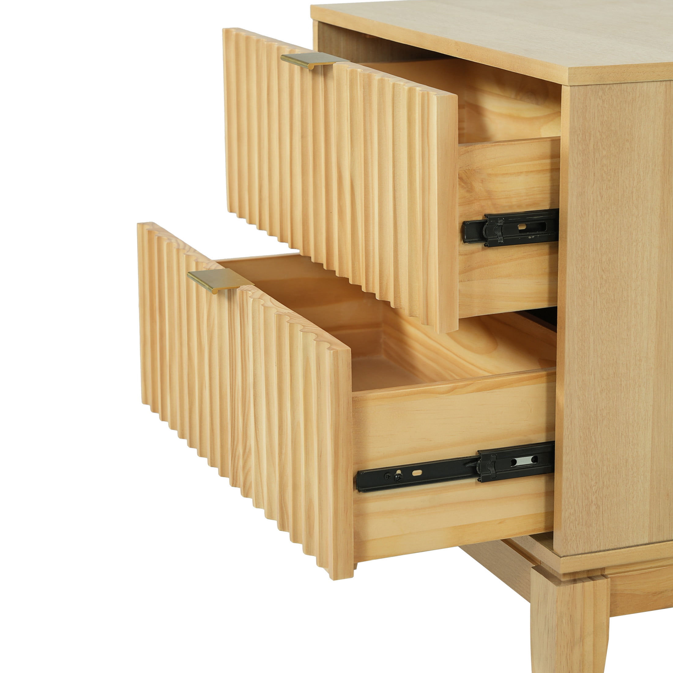 Christopher Knight Home Contemporary Fluted Nightstand with 2 Drawers, Storage Bedside Table, Natural
