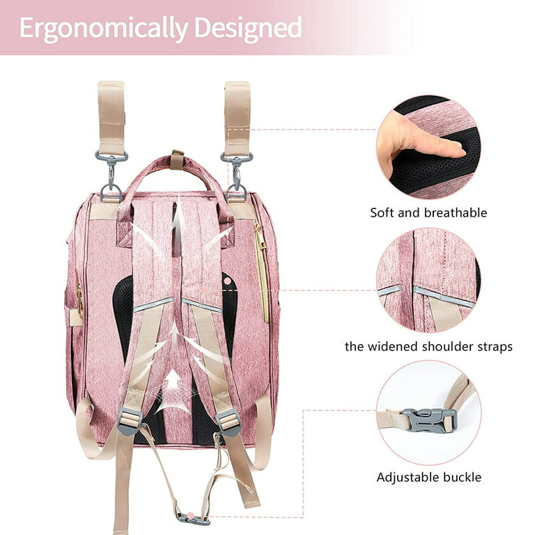 ANWTOTU Diaper Bag Backpack,7 in 1 Travel Diaper Bag,Mommy Bag with USB Charging Port (Pink-grey)
