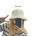 thumbnail image 6 of dianhelloya Women Winter Fisherman Hat Wide Brim Solid Color Thick Plush Flat Top Windproof Warm Decorative Foldable Lady Bucket Cap Blue, 6 of 8