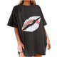 thumbnail image 1 of Tops de manga corta de ocio para mujer, estampado de labios, divertido estampado de béisbol, cuello redondo OAVQHLG3B Store  lin121212, 1 of 5
