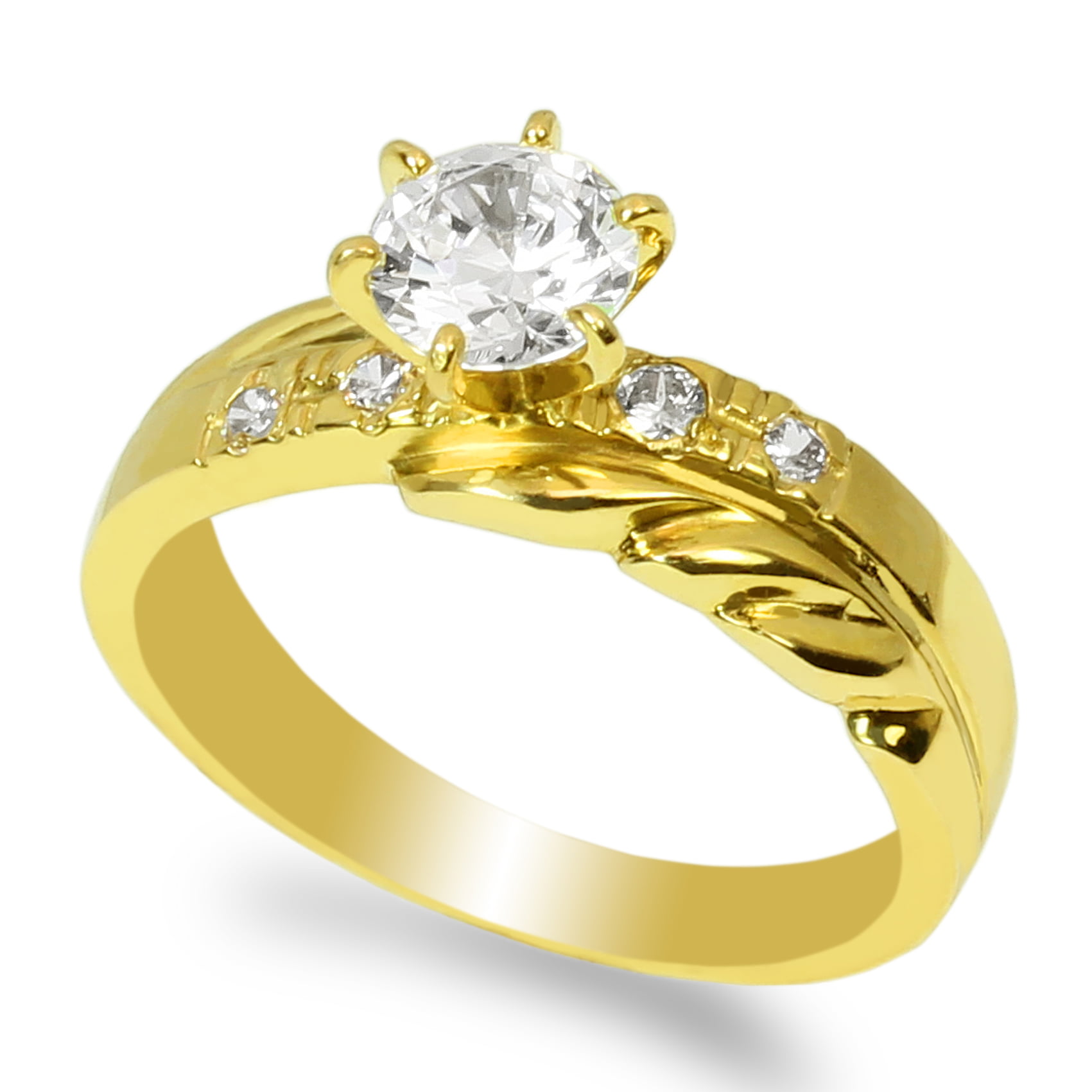 Details about   1-CT Round-Cut 4-Prong & Pave CZ Engagement Ring in 14K Yellow Gold 