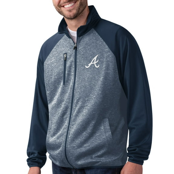 Men's G-III Sports by Carl Banks  Gray/Navy Atlanta Braves Runners Track Raglan Full-Zip Jacket