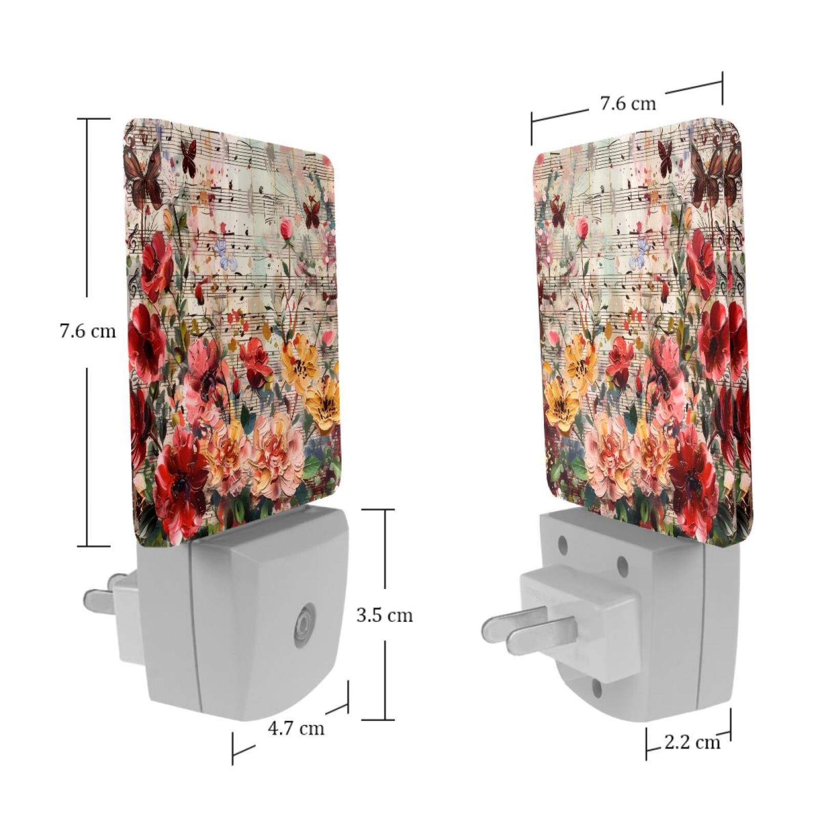 PhooArto Colors Flowers Music Score Plug in LED Night Light Auto Sensor Dusk to Dawn Decorative Night for Bedroom, Bathroom, Kitchen, Hallway, Stairs, Baby's Room, Energy Saving