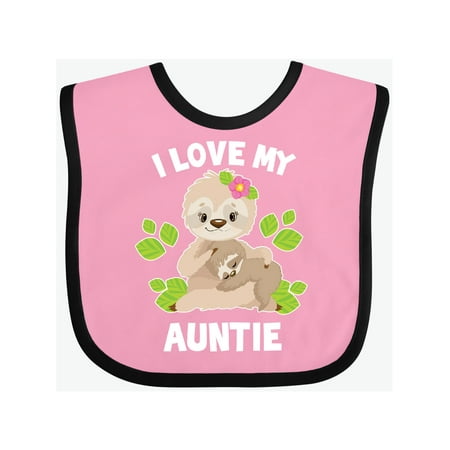 

Inktastic Cute Sloth I Love My Auntie with Green Leaves Gift Baby Boy or Baby Girl Bib