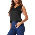 thumbnail image 4 of INSPIRE CHIC Women's Silky Satin Tank Tops Mesh V Neck Casual Sleeveless Blouses Summer Basic Tank Shirt XS Black, 4 of 6