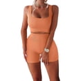 thumbnail image 1 of Greeniant 2 unids/set ejercicio Fitness mujer chaleco pantalones cortos senderismo Yoga transpirable Crop Tops pantalones de cintura alta Kit Uniforme atlético naranja L, 1 of 6
