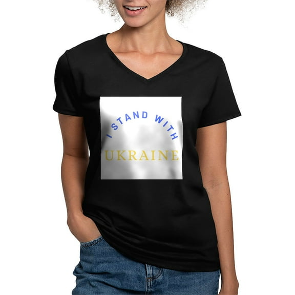 CafePress - Solidarity With UKRAINE T Shirt - Women's V-Neck Dark T-Shirt