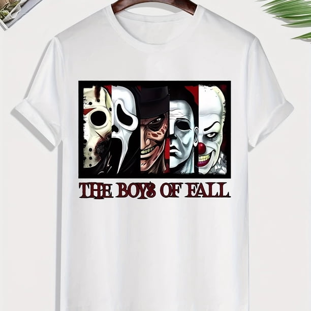 Scary Pattern Graphic Print Men's Creative Top, Casual Short Sleeve Crew Neck T-shirt, Men's Clothing For Summer Outdoor
