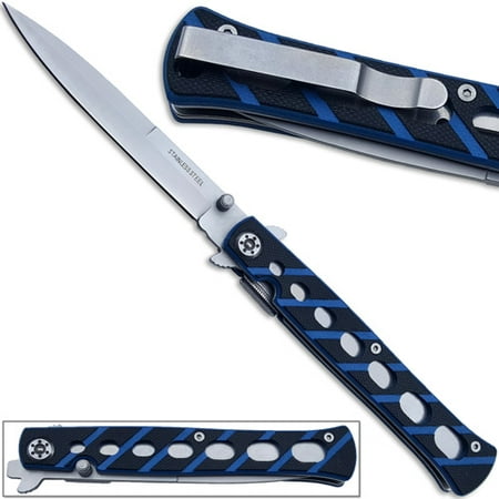 Full Size Slickster Stiletto Knife Slim Fox Blue Folding G10