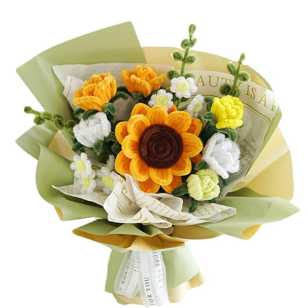 Toystoory Ramo de girasoles, limpiapipas, cinta y celofán para manualidades, kit de flores con limpiapipas Artesanía B