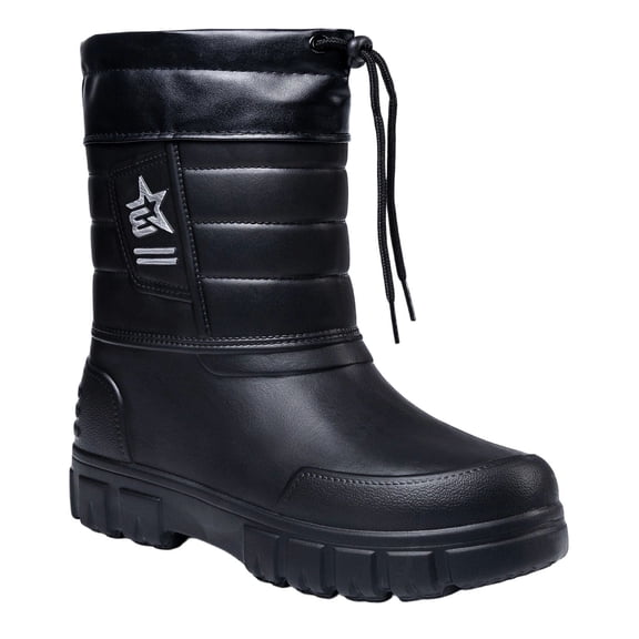 LONKITO Men's Snow Boots Insulated Mid-Calf Round Toe Warm Winter Pull-On Fleece Lined Boots