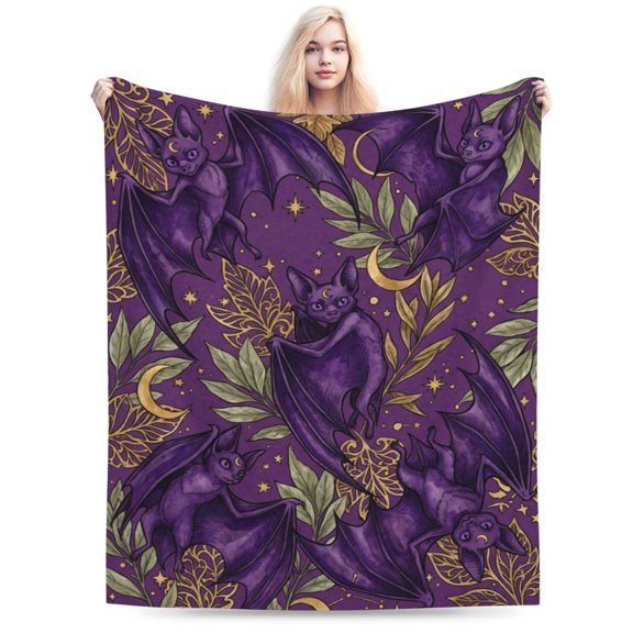 Bat Halloween Blanket, Cute Gothic Bat Flannel Throw Blanket, Ultra Soft Cozy Blanket for Couch, Sofa, Bed, Party Decor, Bat Lover Gift 50x40