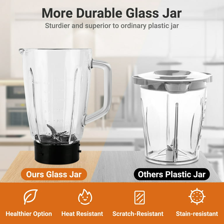 OMMO Countertop Blender, 53oz/1.5L Glass Jar 2 Speeds Professional Blender  for Smoothies Frozen Drinks Ice Crush, Black