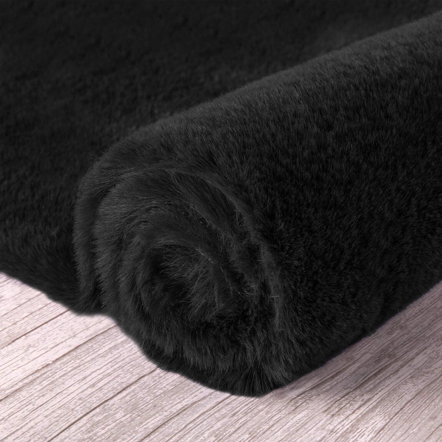 Black 2x3 Feet Faux Rabbit Fur Fuzzy Soft Fluffy Plush Cozy Shaggy Area Rug