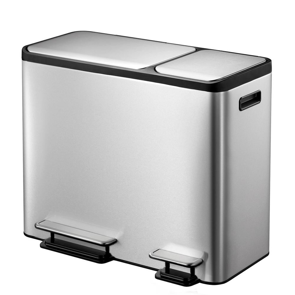 Stainless Recycling Bin with Lids for Kitchen 3 x 15L Large Rubbish Bin With 3 Compartments Kitchen Eco Waste Silver Trash Can