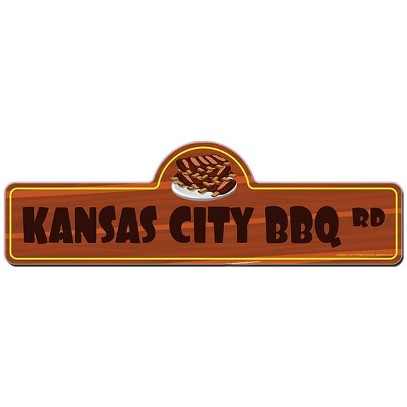 Kansas City Bbq Street Sign | Indoor/Outdoor | Funny Home Decor for Garages, Living Rooms, Bedroom, Offices | SignMission personalized gift