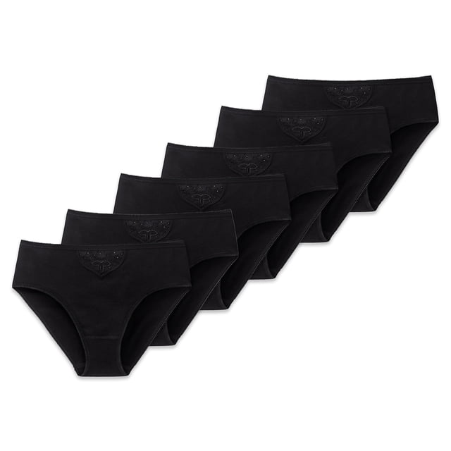 SCHIESSER Braguitas Tai para mujer, pack de 6 - «Cotton Essentials», pantalones Tai, algodón Negro M (Medium)