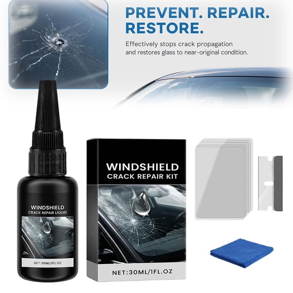 Car Windshield Crack Repair Kit, Glass Chip & Crack Filler with Advanced Resin, Easy 4‑Step DIY, Prevents Spreading, Restores Clarity, for Auto & Home Glass