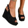 thumbnail image 5 of Viluyesy Women's Platform Sandals, Ankle Buckle Peep Toe Thick Sole 2025 Espadrilles Wedge Shoes Black 5.5, 5 of 7