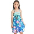 thumbnail image 3 of YEAHDOR Kids Girls Summer Bohemian Vacation Beach Dress Flower Sundress with Necklace Blue 130, 3 of 7