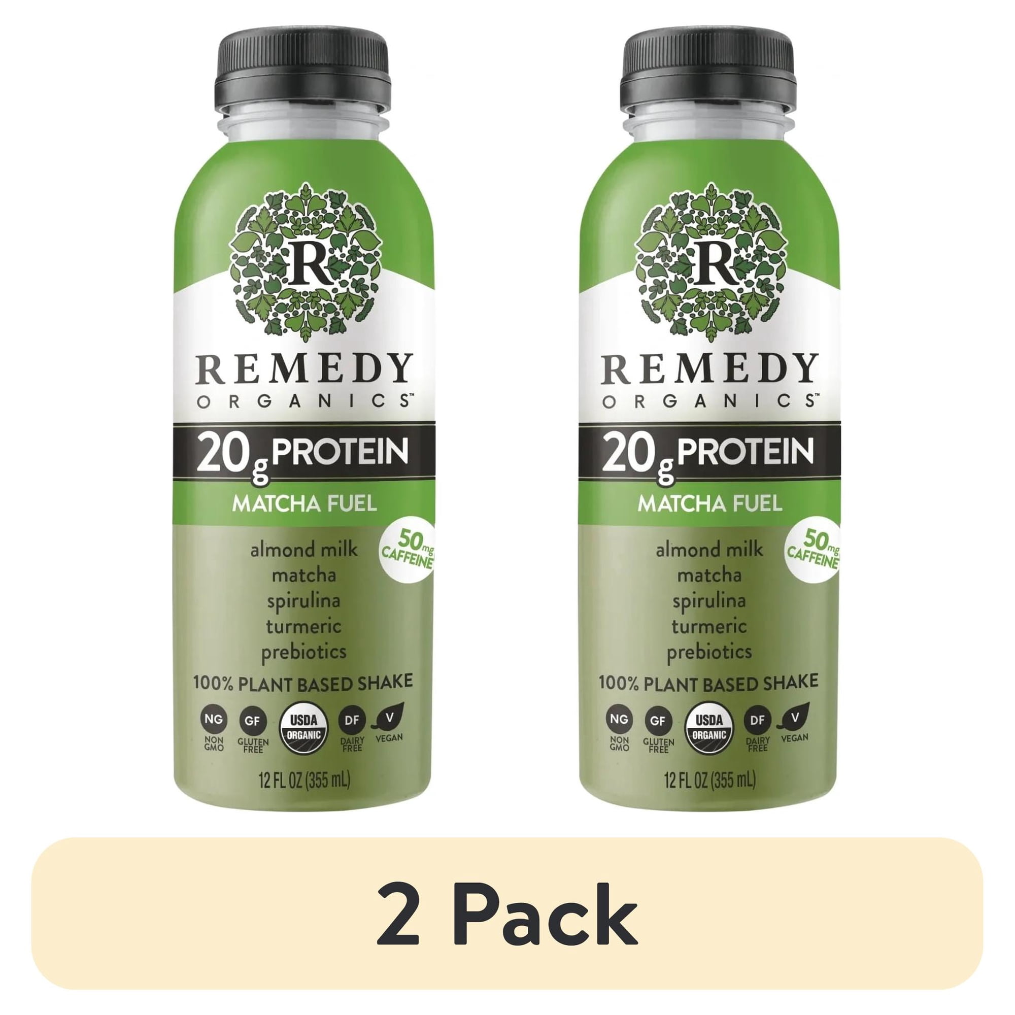 (2 pack) Remedy Organics Plant Based Matcha Fuel Nutritional Instant General Wellness Shake, 12 fl oz