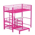 thumbnail image 6 of Zimtown Twin Over Twin Metal Bunk Bed Frame with Desk and Storage Drawers, Space Saving Loft Bed Frame for Bedroom, Pink, 6 of 9