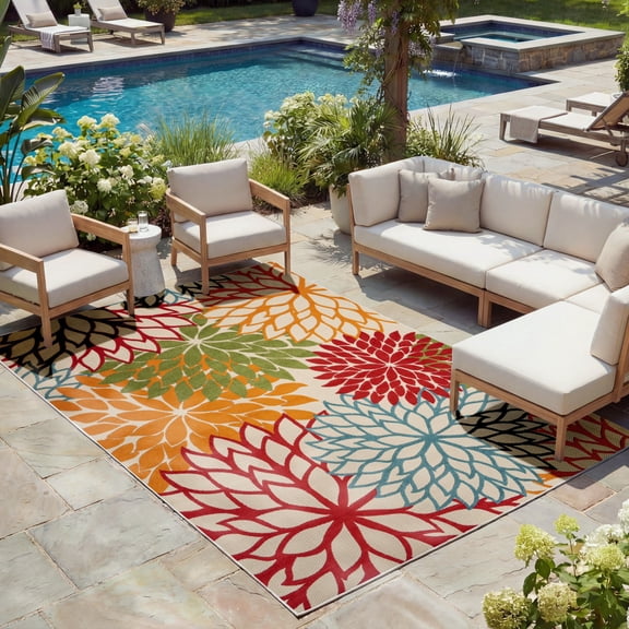 Nourison Aloha Floral 12' x 15' Green Tropical Indoor/Outdoor Area Rug