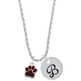 thumbnail image 1 of Delight Jewelry Silvertone Small Maroon Paw Silvertone Script Initial Disc - B - Charm Necklace, 20"+3", 1 of 4