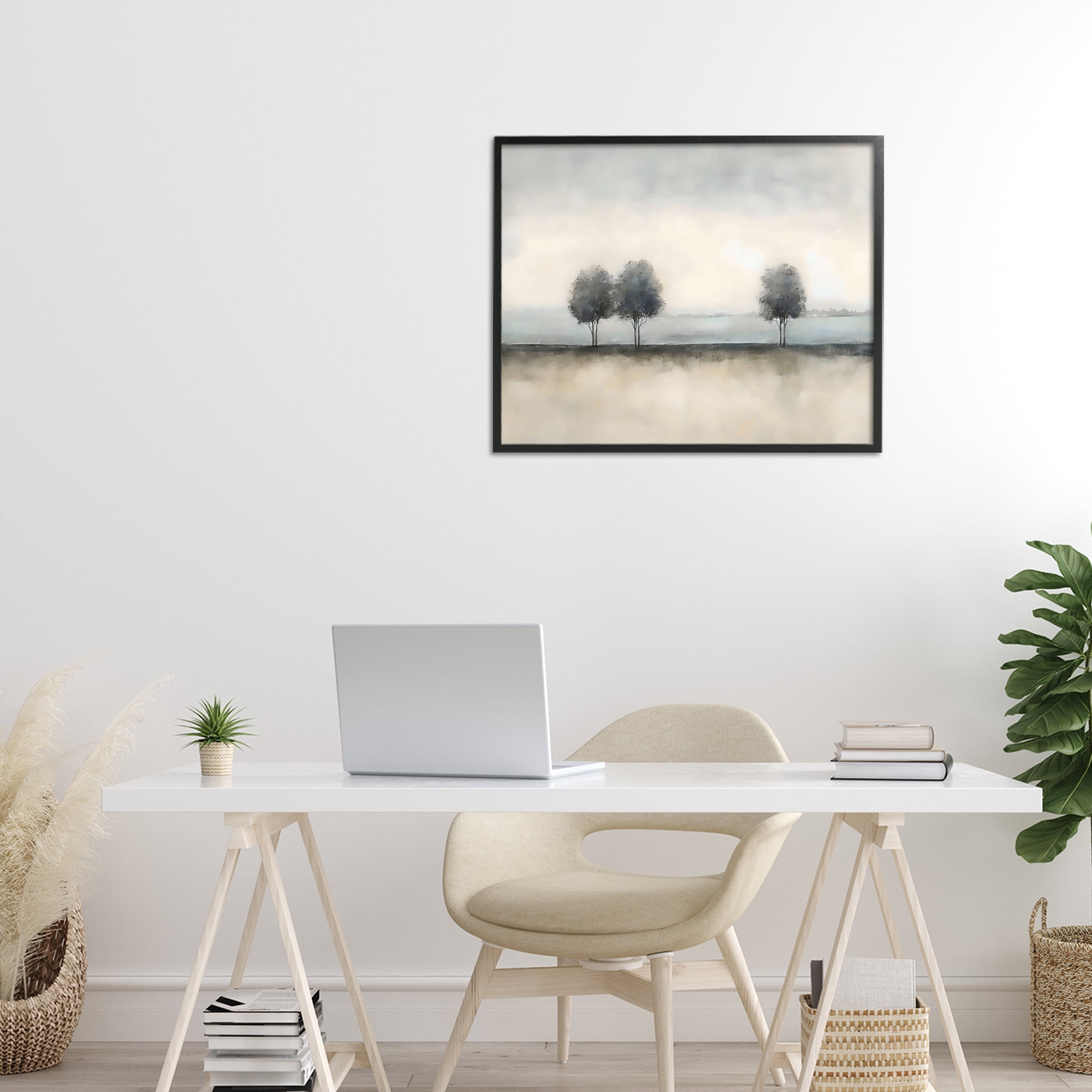 Stupell Industries Muted Trees Horizon Black Framed Giclee Art, design by Riley B