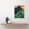 thumbnail image 2 of Hiking the Striding Edge Orange and Green Linocut Art Print Framed Poster Wall Decor 12x16 inch, 2 of 5