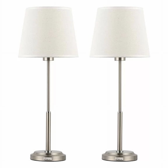 Modern Table Lamp, Bedside Lamp Metal Table Lamp with Round Base (Set of 2) Silver