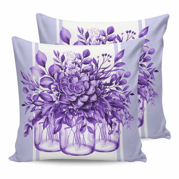 Pillow Covers 18x18 Set of 2, Eucalyptus Purple Throw Pillow Covers Decorative Couch Cushion Cover, Stripes Bottle Flower Cactus Plant Microfiber Soft Square Pillowcases for Bedroom Living Room Sofa