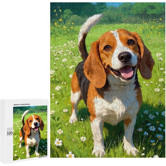 500 Piece Beagle Dog Lovers Jigsaw Puzzle for Adults, Wooden Challenging Puzzle