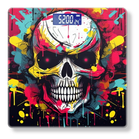 High Precision Body Weight Scale Smart Bathroom Scales with Large LCD Display(400lbs),Decorative for Bedroom-Vector Skull Colorful Graffiti Splashes In The Background