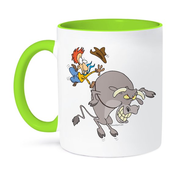 3dRose, Funny Bucking Bull Bullrider, 11oz Two-Tone Green Mug