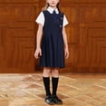 thumbnail image 2 of SGFCWSX Girls 3-Piece School Uniform Set, Kids Short Sleeve Collared Shirt with Bow Tie and Sleeveless Pleated Jumper Dress Outfit Navy Size 7-8 Years, 2 of 6