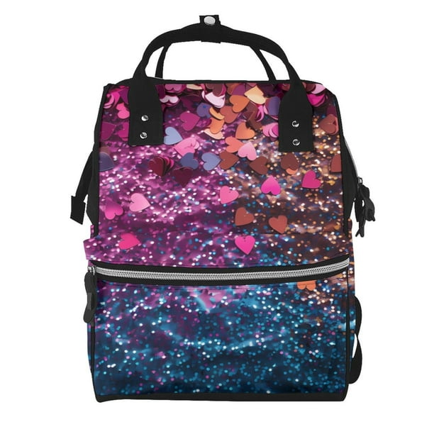 Fotbe Heart Confetti on Glitter Mochila Maternidad - Lona de Sarga Impermeable, Mochila de Pañales de Gran Capacidad con Múltiples Bolsillos y Correas Ajustables